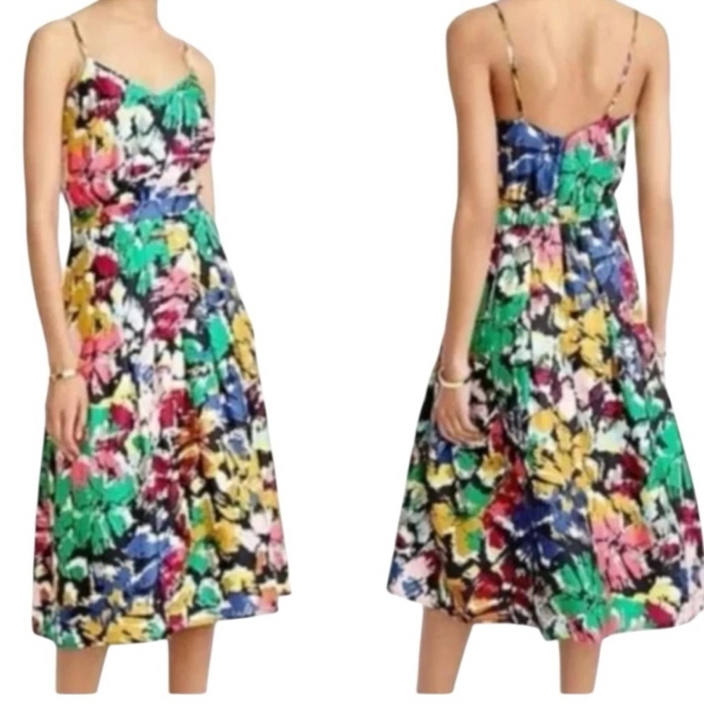 J. Crew Brushstroke Floral pure Silk Spaghetti Strap Dress Size 8 Colorful
